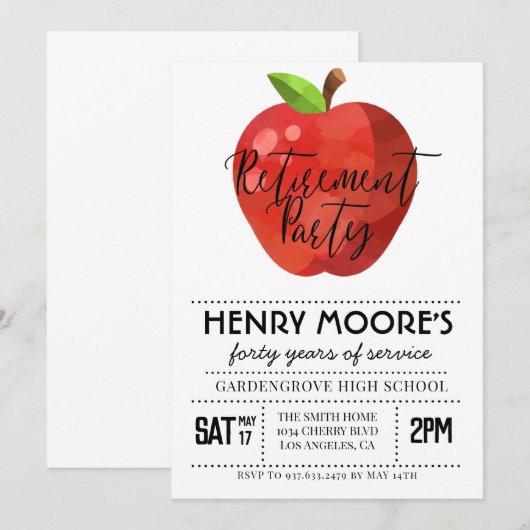 Uitnodiging Apple Teacher Retirement Party (Voorkant / Achterkant)