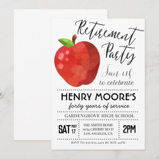 Uitnodiging Apple Teacher Retirement Party (Voorkant / Achterkant)
