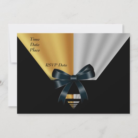 Uitnodiging art Deco Black Gold Bow (Achterkant)
