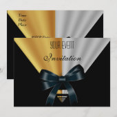 Uitnodiging art Deco Black Gold Bow (Voorkant / Achterkant)