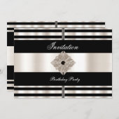 Uitnodiging art Deco Black Sepia Cream Stripe (Voorkant / Achterkant)