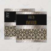 Uitnodiging art Deco Black Silver Gold (Voorkant / Achterkant)