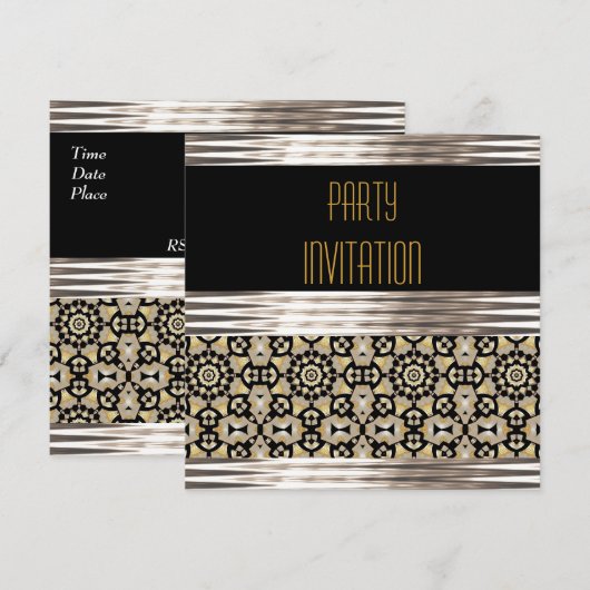 Uitnodiging art Deco Black Silver Gold (Voorkant / Achterkant)