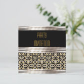 Uitnodiging art Deco Black Silver Gold (Staand voorkant)