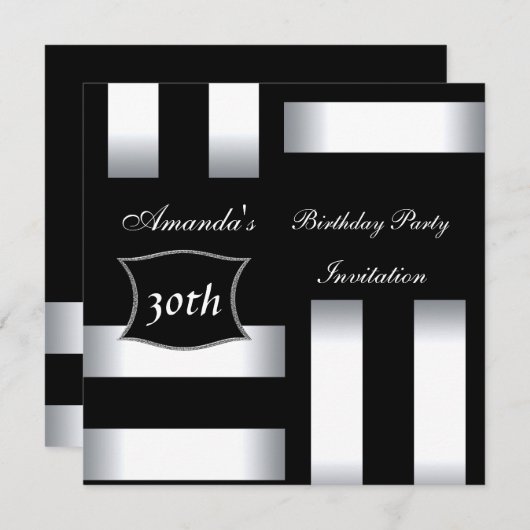 Uitnodiging Art Deco Black White 30th Birthday Par (Voorkant / Achterkant)