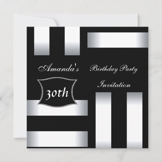 Uitnodiging Art Deco Black White 30th Birthday Par (Voorkant)