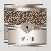 Uitnodiging Art Deco Cream Beige Animal Print (Voorkant / Achterkant)