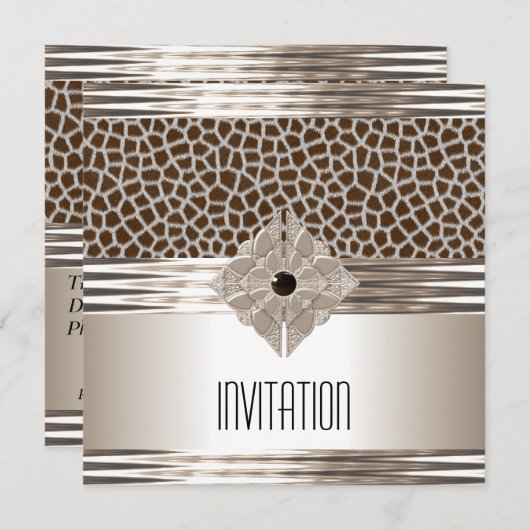 Uitnodiging Art Deco Cream Beige Animal Print (Voorkant / Achterkant)