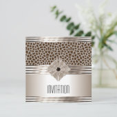 Uitnodiging Art Deco Cream Beige Animal Print (Staand voorkant)