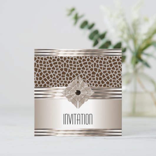 Uitnodiging Art Deco Cream Beige Animal Print (Staand voorkant)