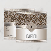 Uitnodiging Art Deco Crème Beige Dierprint (Voorkant / Achterkant)