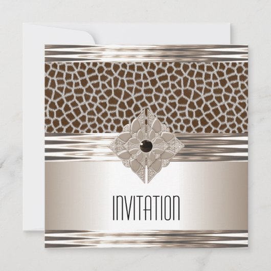 Uitnodiging Art Deco Crème Beige Dierprint (Voorkant)