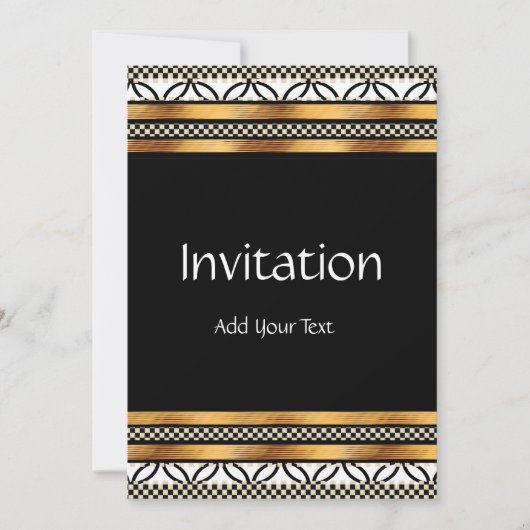 Uitnodiging Art Deco Goud Zwart Wit (Voorkant)