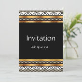 Uitnodiging Art Deco Goud Zwart Wit (Staand voorkant)