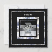 Uitnodiging Art Deco Silver Black Diamond Swan (Voorkant)