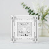Uitnodiging Art Deco Silver White (Staand voorkant)