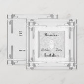 Uitnodiging Art Deco Zilver Wit (Voorkant / Achterkant)