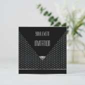 Uitnodiging Art Deco Zwart Zilver Wit Stippen (Staand voorkant)