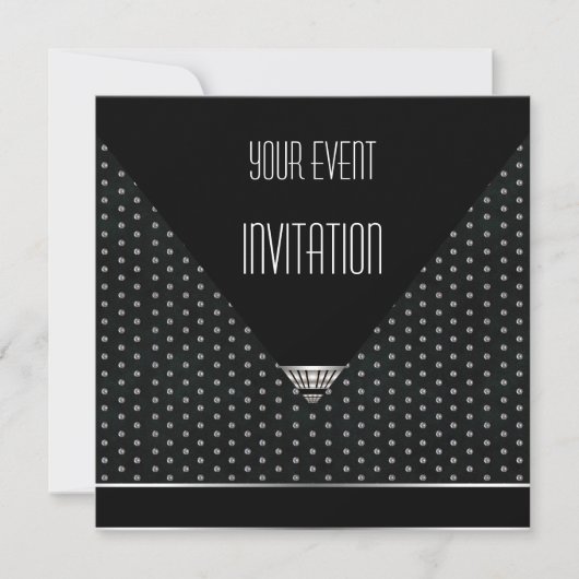 Uitnodiging Art Deco Zwart Zilver Wit Stippen (Voorkant)