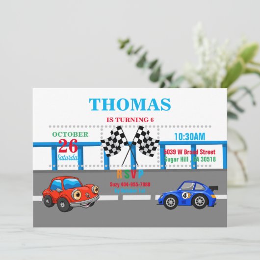 Uitnodiging autorace (Staand voorkant)