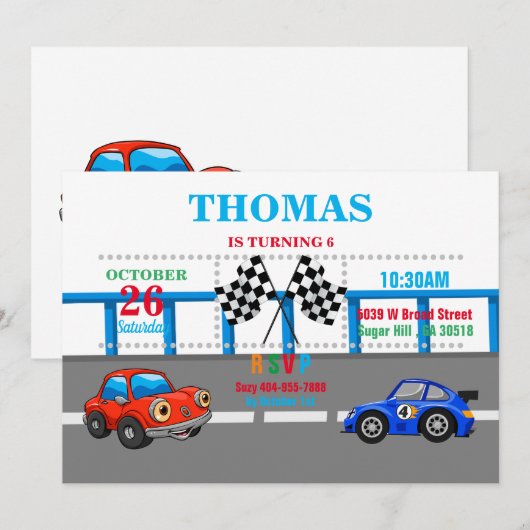 Uitnodiging autorace (Voorkant / Achterkant)