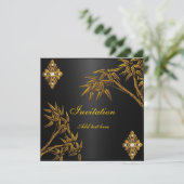 Uitnodiging Aziatisch Goud en Zwart (Staand voorkant)