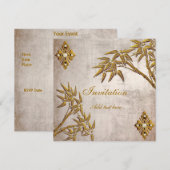 Uitnodiging Aziatisch Goud Oud Papier (Voorkant / Achterkant)