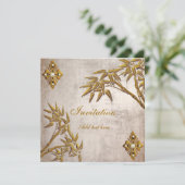 Uitnodiging Aziatisch Goud Oud Papier (Staand voorkant)