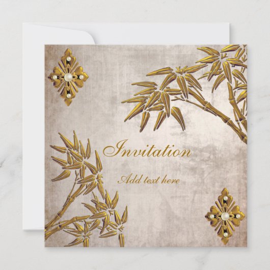 Uitnodiging Aziatisch Goud Oud Papier (Voorkant)