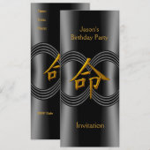 Uitnodiging Aziatisch symbool Life Black Gold (Voorkant / Achterkant)