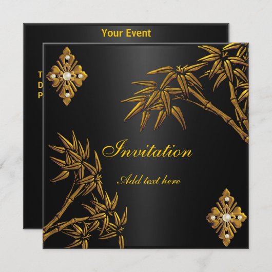 Uitnodiging Aziatische goud en Zwarte (Voorkant / Achterkant)