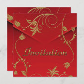 Uitnodiging Aziatische rode goudbloemen (Voorkant / Achterkant)