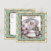 Uitnodiging Baby Christening Baptisme Blauwgroen V (Voorkant / Achterkant)