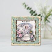 Uitnodiging Baby Christening Baptisme Blauwgroen V (Staand voorkant)