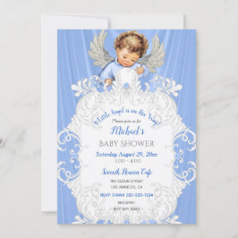 Uitnodiging Baby Engel Blauw Zilver Licht Huidskle