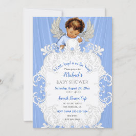 Uitnodiging Baby Engel Blauw Zilver Middelmatig Hu