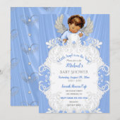 Uitnodiging Baby Engel Blauw Zilver Middelmatig Hu (Voorkant / Achterkant)
