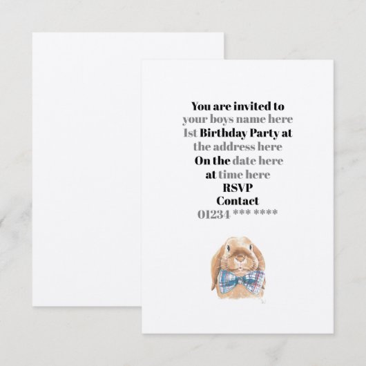 Uitnodiging - Baby jongens 1e verjaardag (Voorkant / Achterkant)