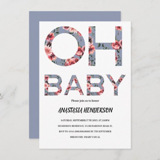 Uitnodiging baby shower. (Voorkant / Achterkant)