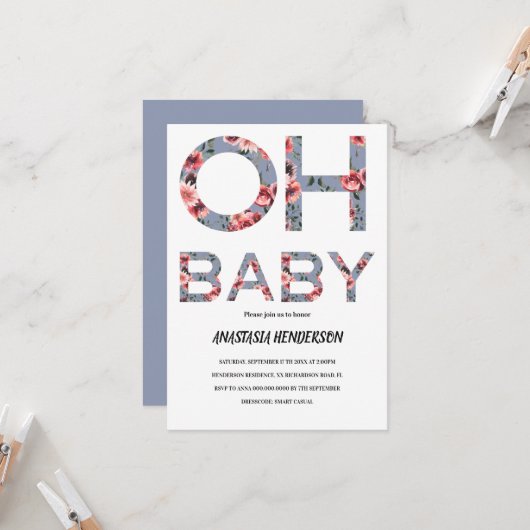 Uitnodiging baby shower. (Voorkant / Achterkant in situ)