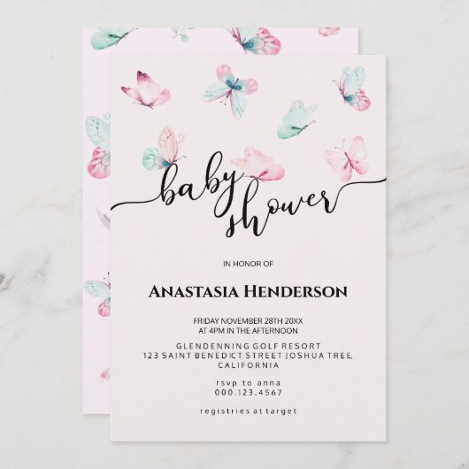 Uitnodiging baby shower. (Voorkant / Achterkant)