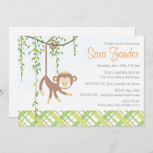 Uitnodiging baby shower - aap (Voorkant / Achterkant)