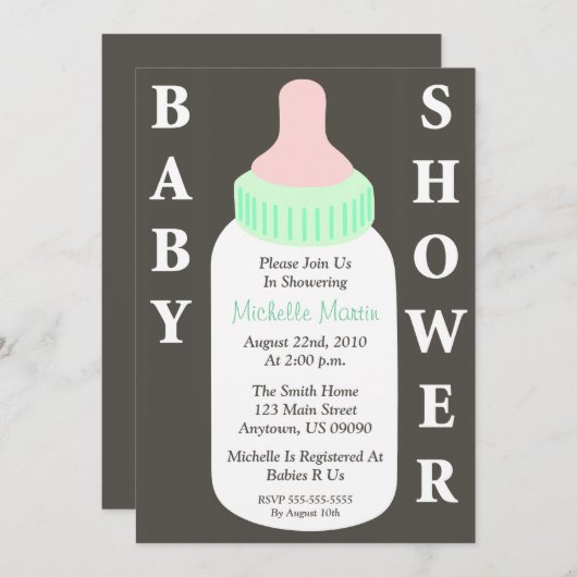 Uitnodiging baby shower (Baby flesje) (Voorkant / Achterkant)