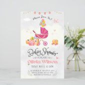 Uitnodiging baby shower, baby meisje (Staand voorkant)