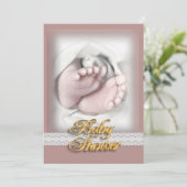 Uitnodiging baby shower baby voetjes schets (Staand voorkant)