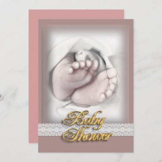 Uitnodiging baby shower baby voetjes schets (Voorkant / Achterkant)