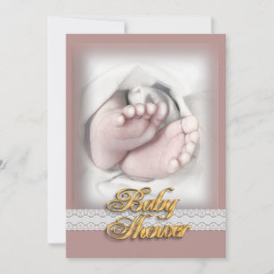Uitnodiging baby shower baby voetjes schets