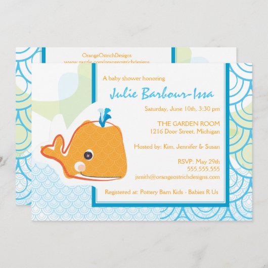 Uitnodiging baby shower - Baby walvis (Voorkant / Achterkant)