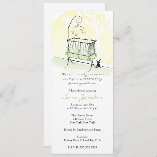 Uitnodiging baby shower - Baby Wieg (Voorkant / Achterkant)