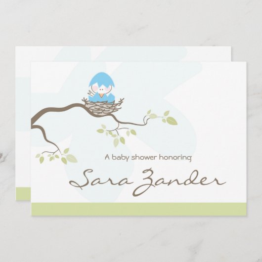 Uitnodiging baby shower - Blauwe Baby (Voorkant / Achterkant)